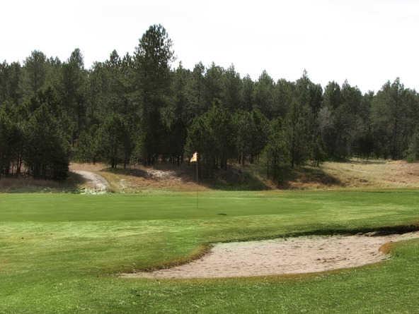 A view of the 1st green at Rocky Knolls Custer Golf Club