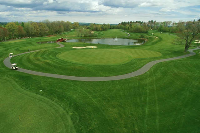 A view of a green with water coming into play at Campbell's Scottish Highlands Golf Course