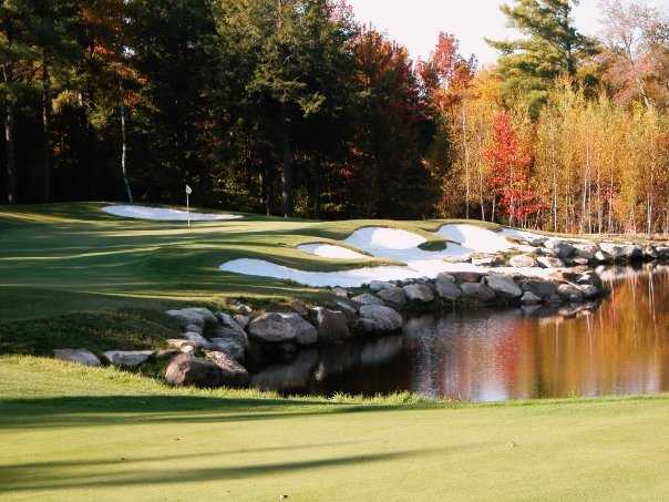 A view of hole #12 protected by bunkers at Lake Winnipesaukee Golf Club