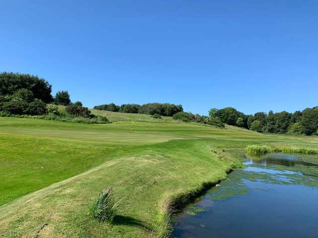 A view of a hole with water coming into play at Ballumbie Castle Golf Club.