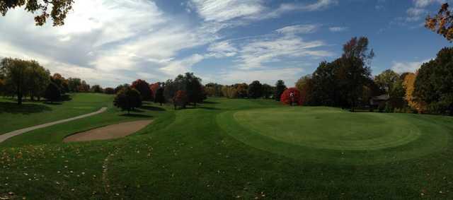 A fall day view of a hole at Harrison Hills Golf & Country Club.