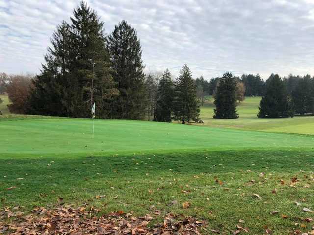 A late fall view of a green at Martinsville Golf Club.