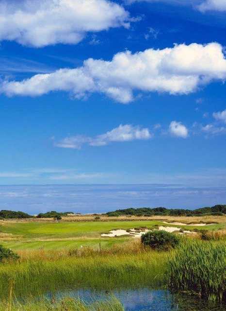 Getting the distance right is key for the straightforward-looking par 3 #12 on the Duke's course