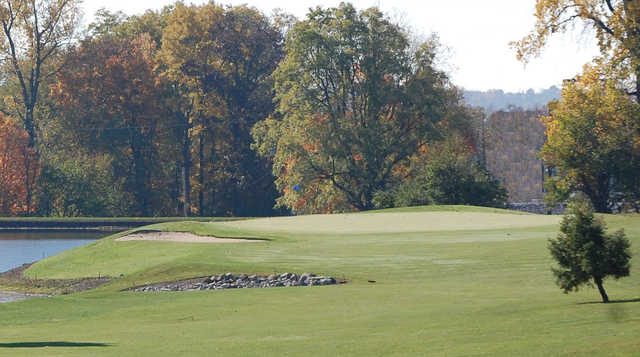 A fall view of a hole with water coming into play at Highland Lake Golf Course (City of Richmond)