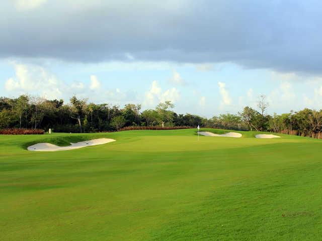 View of a hole and bunkers from El Tinto Golf Course at Cancun Country Club.