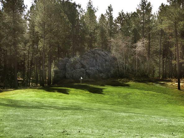 A view of green #2 at Rocky Knolls Custer Golf Club