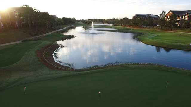 View of the 9th green from the puttin green at ONE Club Golf Course
