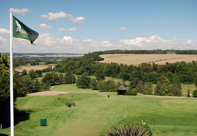 A view of tee #1 and green #18 with green #11 and tee #12 in the distance at Temple Golf Club.