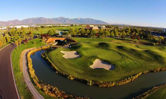 View of a bunkered green from Stonebridge Golf Club