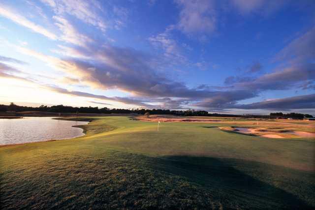 Water hazards positioned behind the green on the Rockliffe Hall Golf Course