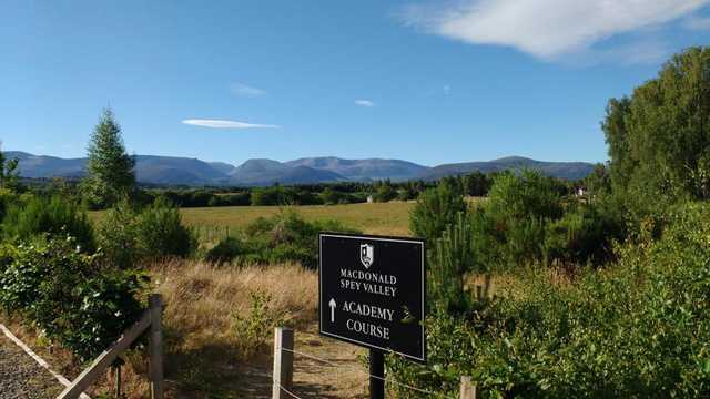 A view of the entrance sign at Spey Valley 9-hole Academy Golf Course.