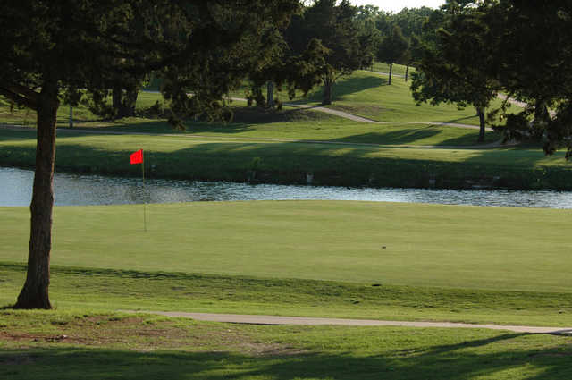 A view of green with water coming into play at Aqua Canyon Course from Cimarron National Golf Club