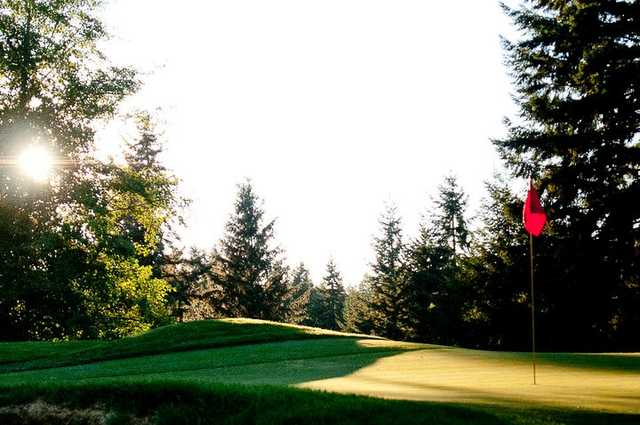 A sunny day view of a hole at Canterwood Golf Club