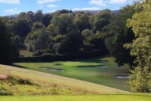 Overlooking the 5th green with sandtraps protecting the approach