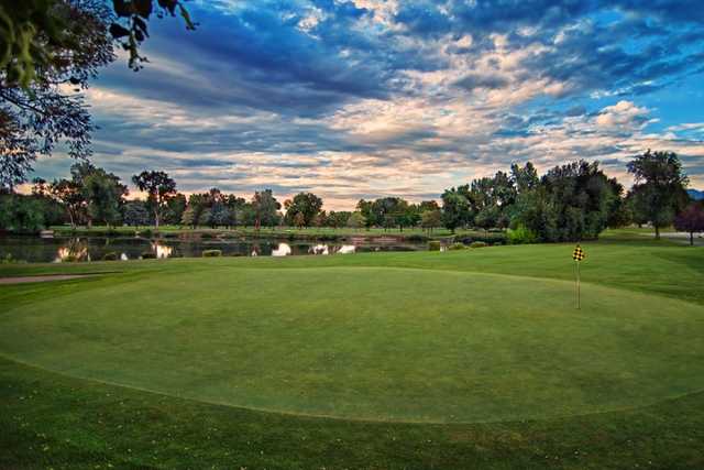 A view of a hole with water in background at Nibley Park Golf Course.