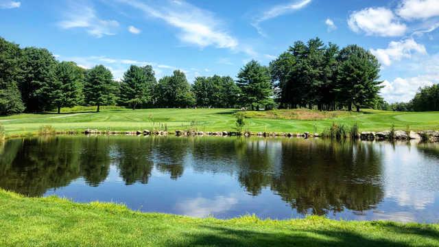 A view of a green with water coming into play at Laconia Country Club.