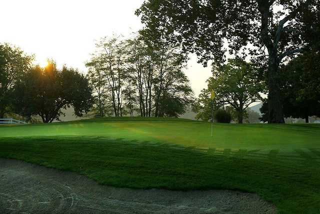 A sunny view of green #1 at Ackerman-Allen Course from Birck Boilermaker Golf Complex