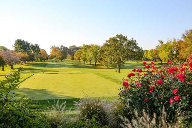 A sunny day view of a tee at South from Wilmington Country Club.