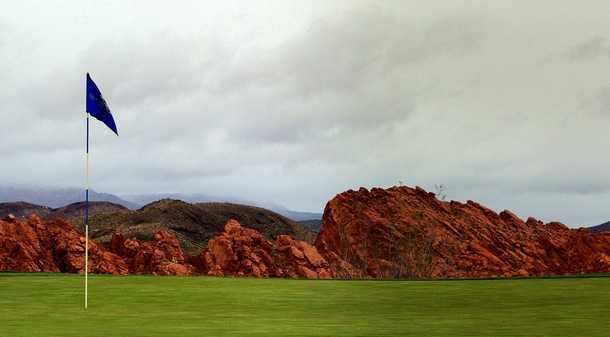 A cloudy view of green at Sky Mountain Golf Course