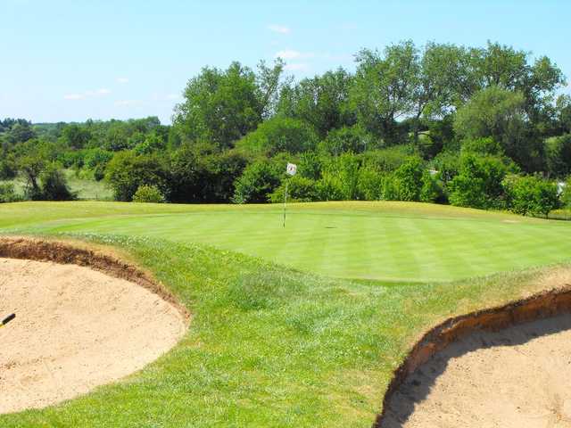 Bunkers guarding the green at Henley Golf Club