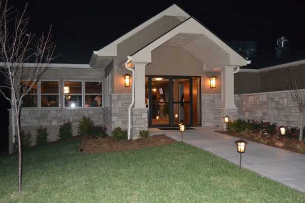 An evening view of the clubhouse at Hidden Creek Golf Club