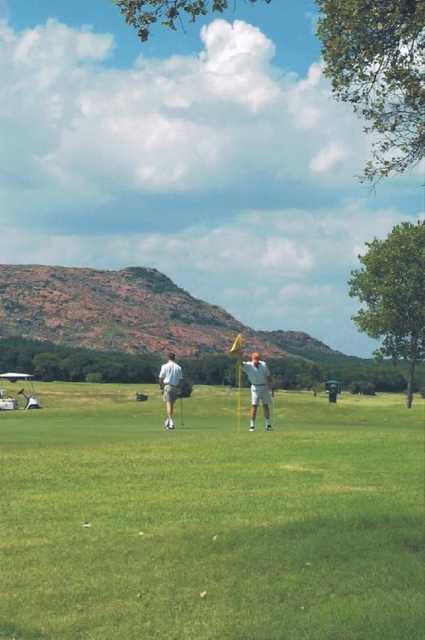 A view of a hole at Quartz Mountain Golf Course