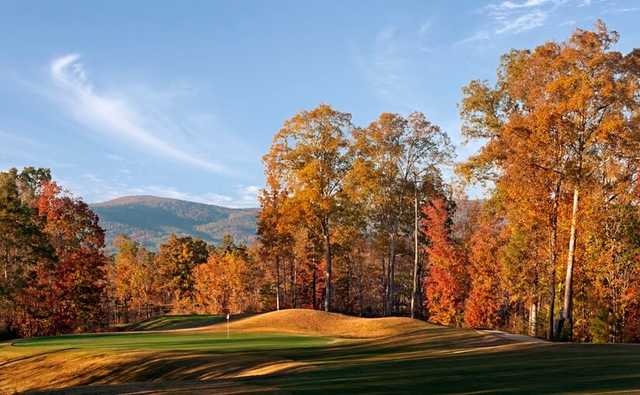 A fall view of the 16th hole at Cider Ridge Golf Club.
