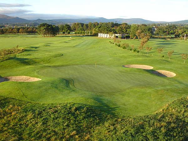 A view of hole #13 protected by bunkers at Woodbrook Golf Club