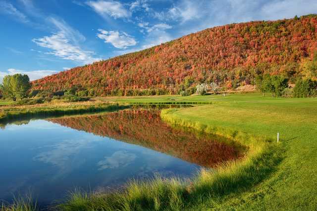 A view of the 6th hole from Lake at Wasatch Mountain State Park.