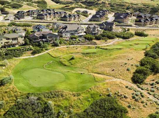 Aerial view of the 16th green at South Mountain Golf Club