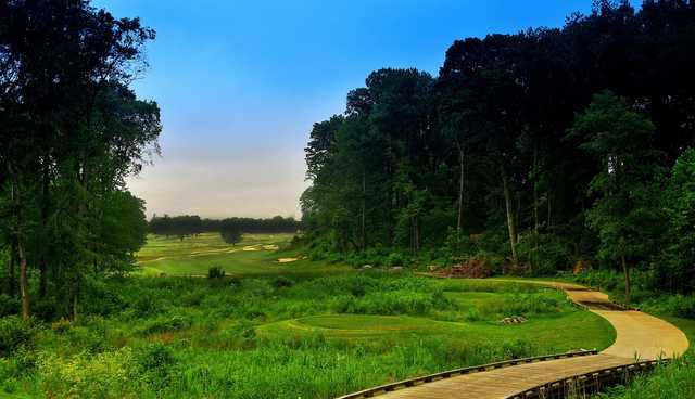 A view of a tee at Rock Manor Golf Club.