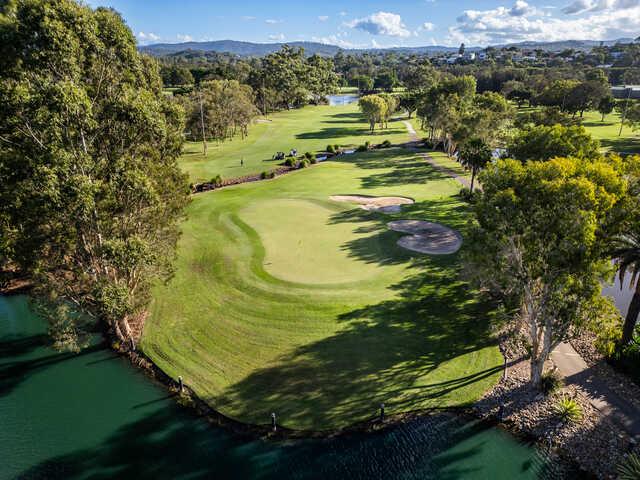View of the 18th hole at Emerald Lakes Golf Club.