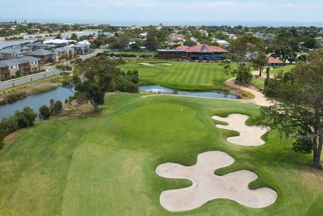 Aerial view of the 18th hole from Patterson River Golf Club.