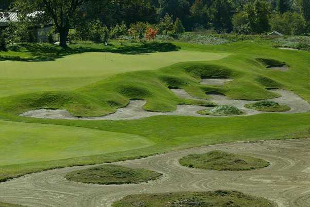 A view of hole #18 at Kampen Course from Birck Boilermaker Golf Complex