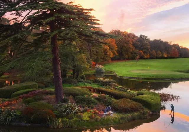 A fall day view of a hole at Fota Island Golf Club.