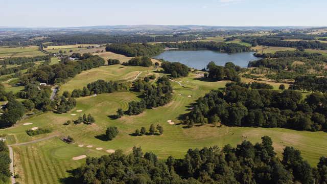 Aerial view of the 15th and 9th greens on the left and 10th hole in the background at Brampton Golf Club.