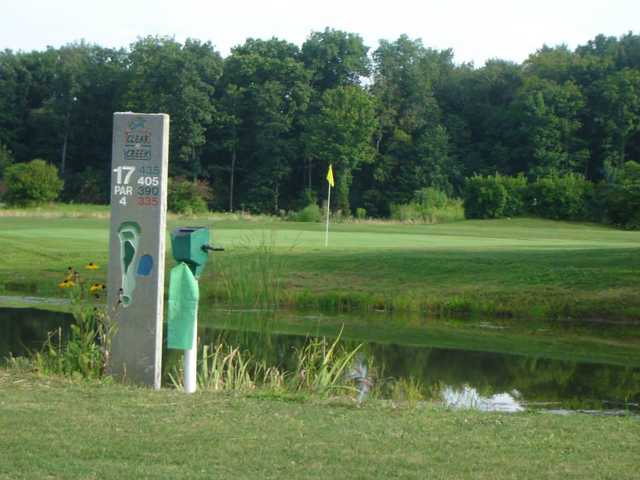 A view from tee #17 sign at Clear Creek Golf Course