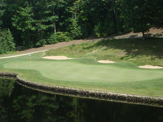 A view over the water of the signature hole at Stonebridge Country Club.