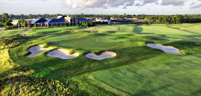 View of the 18th hole and clubhouse from the The North Course at Sandhurst Golf Club