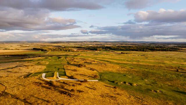 Aerial view of the 15th and 16th greens at Gullane Golf Club - No. 1
