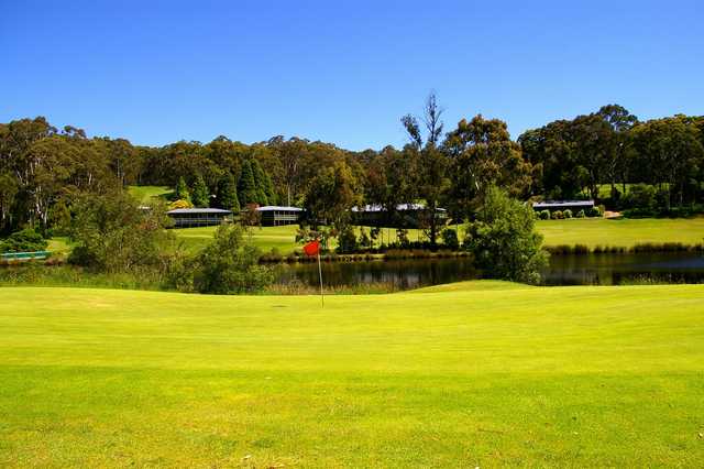 A view of a green with water coming into play at Mount Lofty Golf Club.
