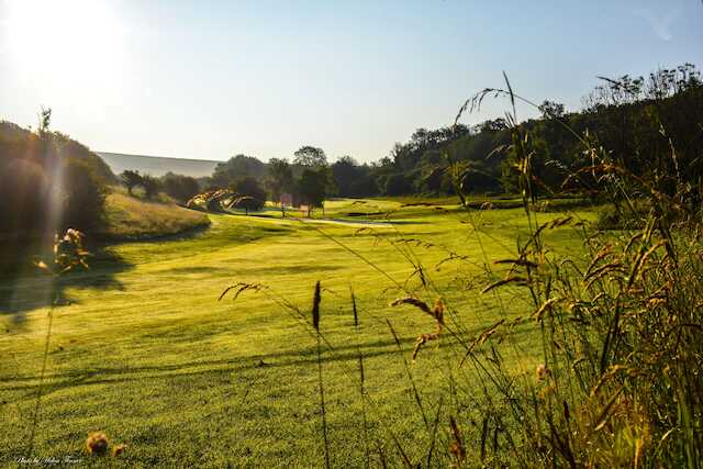 View of the 9th fairway and green from Pyecombe Golf Club.