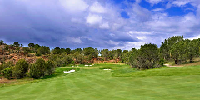 A view of the well protected hole #18 at Nicklaus Signature Course from Red Ledges Golf Club.