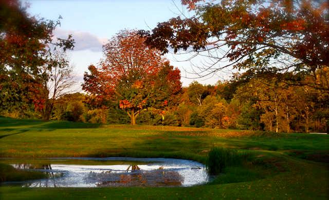 A colored fall view of a hole at Marion Elks Country Club