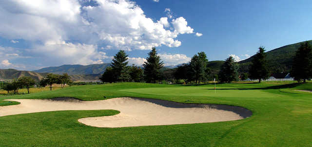 A view of a well protected hole at Homestead Golf Club.