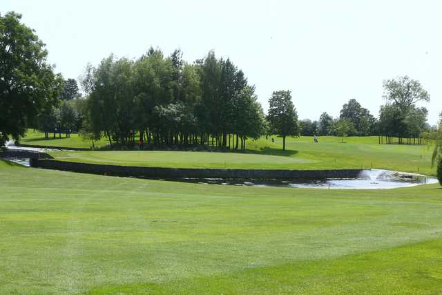 A view of the 9th hole at Meadow Course from Corrstown Golf Club.