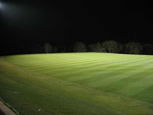 A view of the lighted driving range at KickingBird Golf Club