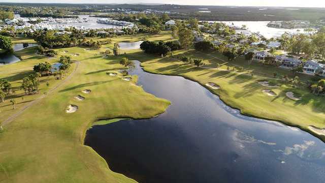 Aerial view of the 4th green from The Palms at Sanctuary Cove Resort