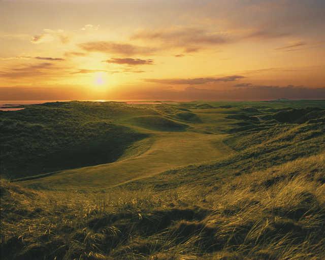 Sunset over 17th green at Carne Golf Links