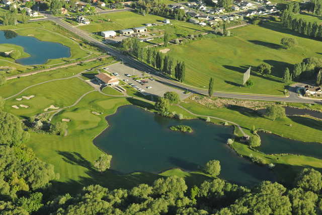 Aerial view of the clubhouse at Logan River Golf Course